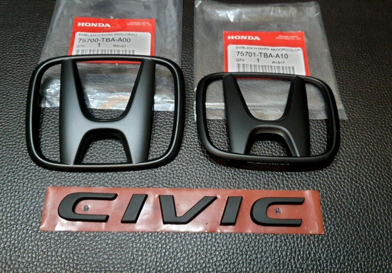 SET for H+CIVIC FC FK MATT BLACK LOGO EMBLEM BADGE for HONDA for CIVIC FC FK 2015-21