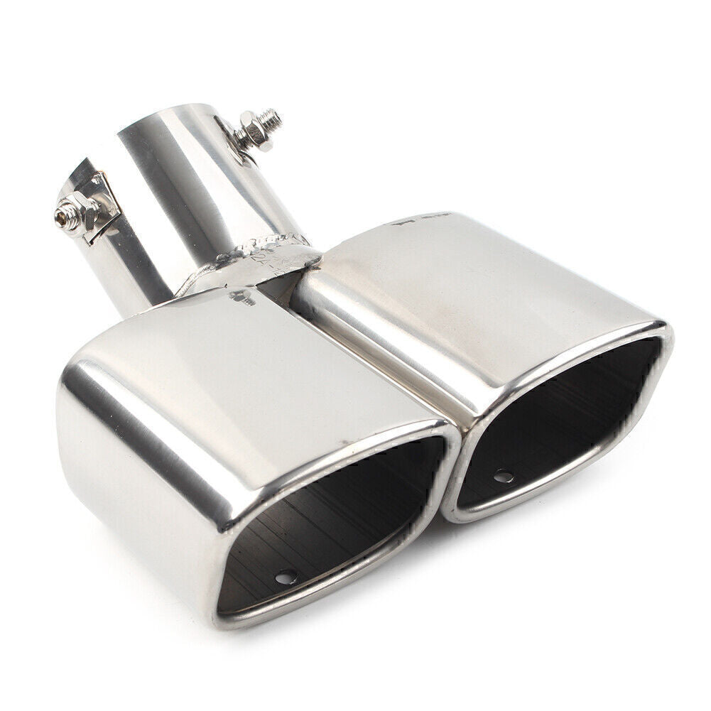 Universal Dual Car Silver Rear Exhaust Pipe Tail Muffler Tip Square Accessories