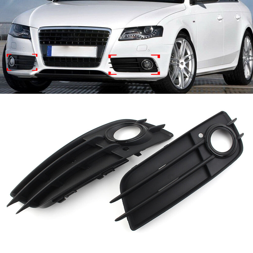 1 pair of black front bumper fog light grille protectors for Audi A4, B8, and S4 (2008-2012)