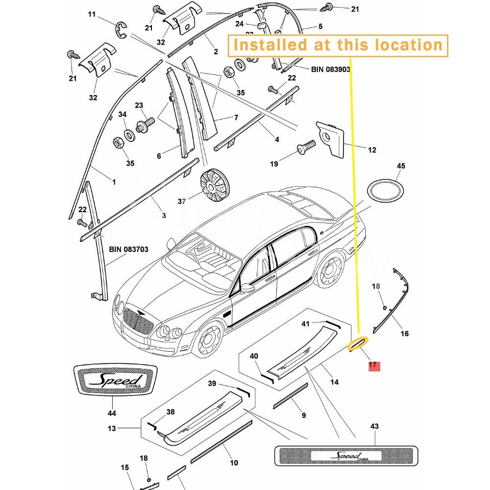 for Bentley Flying Sprout 05-13 Rear Right Panel Molded Three-Sided Chrome Equipment Manufacturer: 3W5853536A
