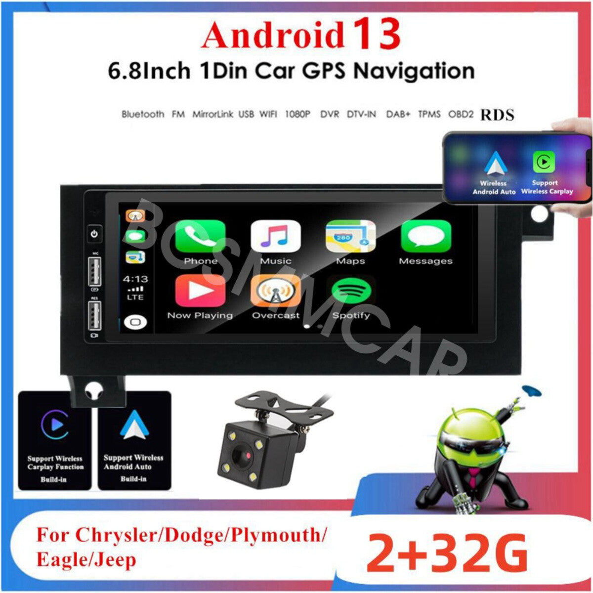 Fit For 1997-2002 for Dodge for Ram 2500 For CarPlay Android 13 Car Stereo Radio GPS Cam