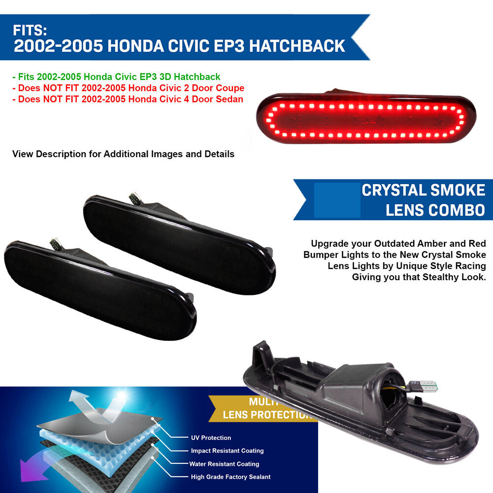 Suitable for 2002-2005 for Honda for Civic Si EP3 3DR Smoke Red LED Rear Fender Side Marker Lights