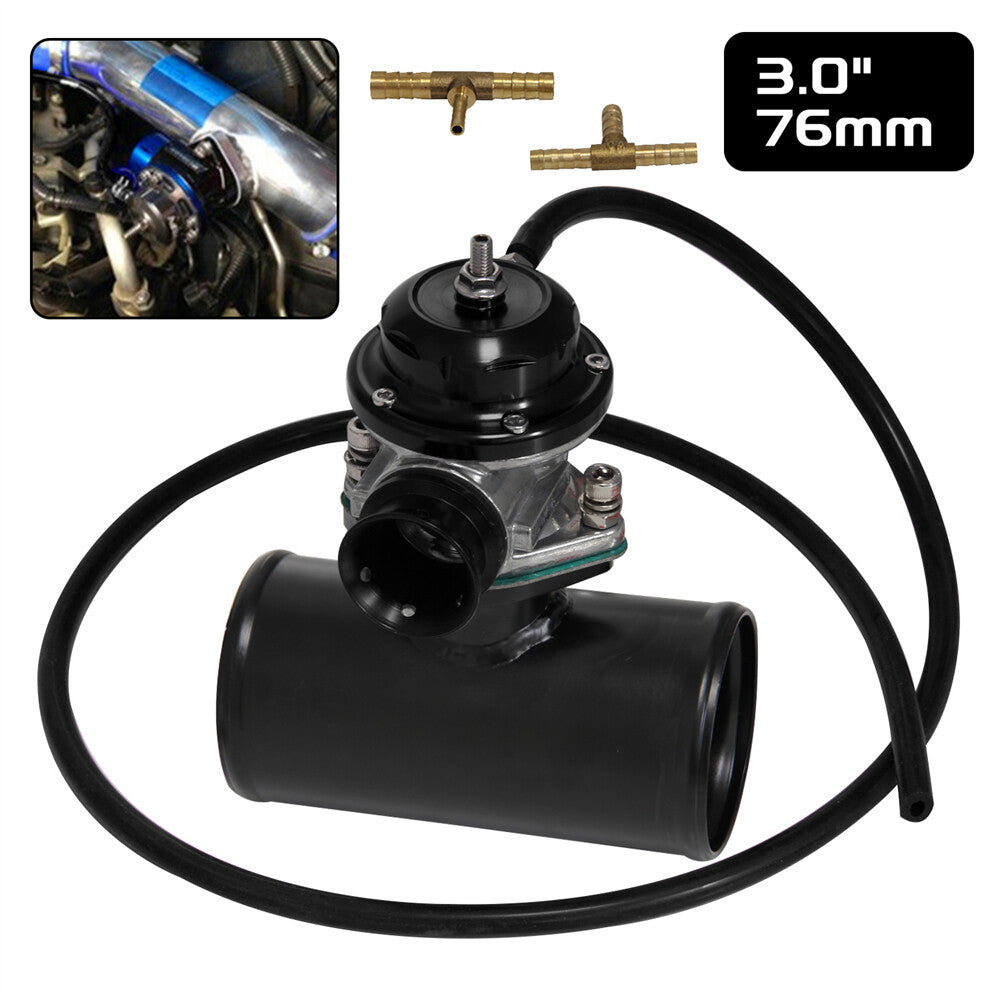 UNIVERSAL BILLET ALUMINUM TYPE-S TURBO BLOW OFF VALVE BOV+3 FLANGE PIPE BLACK