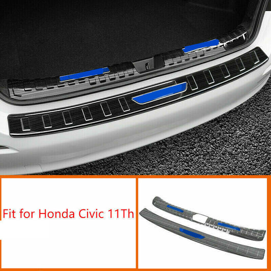 2for Honda for Civic 2022-2023 Black Steel Rear Bumper Guard Sill Plate Cover Trims