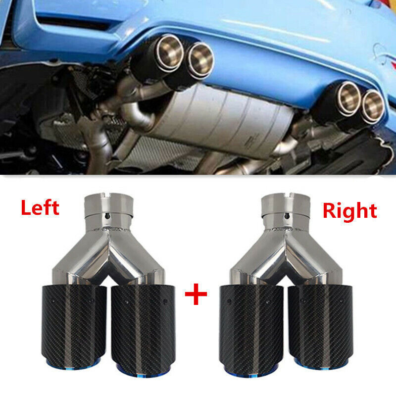 Car Right + Left Carbon Fiber Y Dual Outlet Exhaust Pipe Muffler Tip Tail Throat