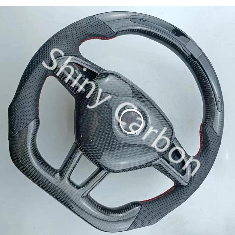 LED carbon fiber steering wheel with carbon fiber button frame for Skoda Octavia