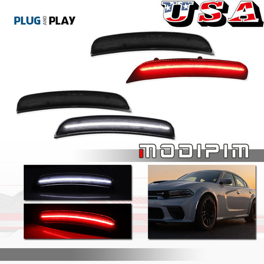 4-Pack LED Side Marker Lights Front and Rear Smoke White and Red for 15-22 for Dodge Chargers