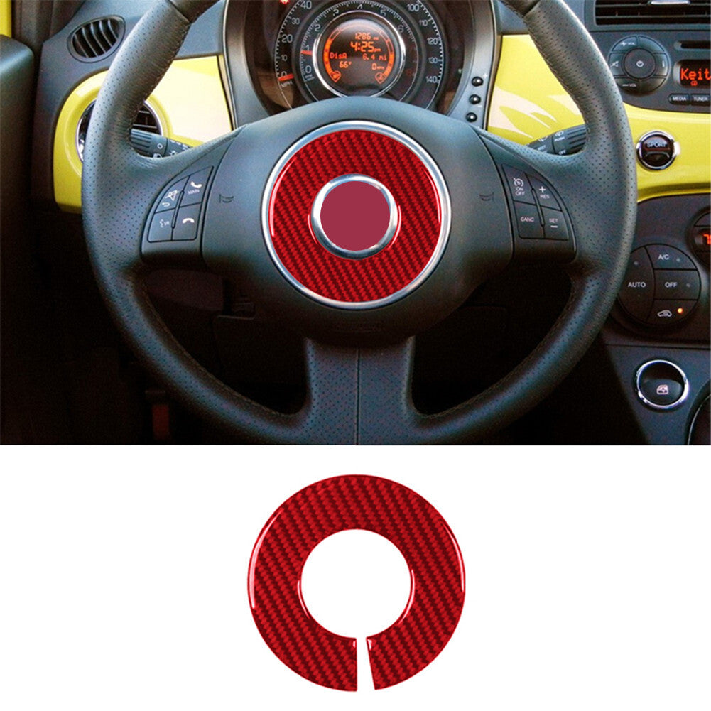 Red Carbon Fiber Interior Steering Wheel Sign Ring Cover Trim For 12-15 for Fiat 500