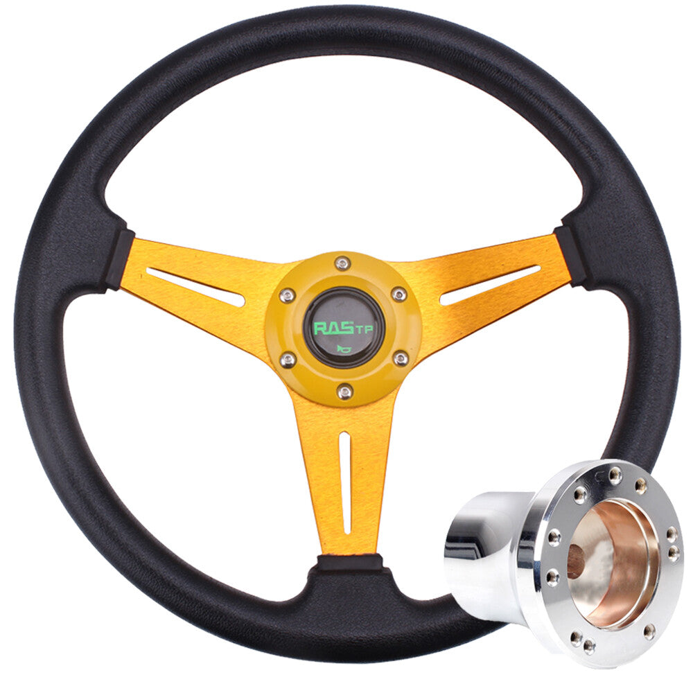 14inch/350mm Gold for Golf Cart Steering Wheel+Silver Club Car Precedent Hub Adapter