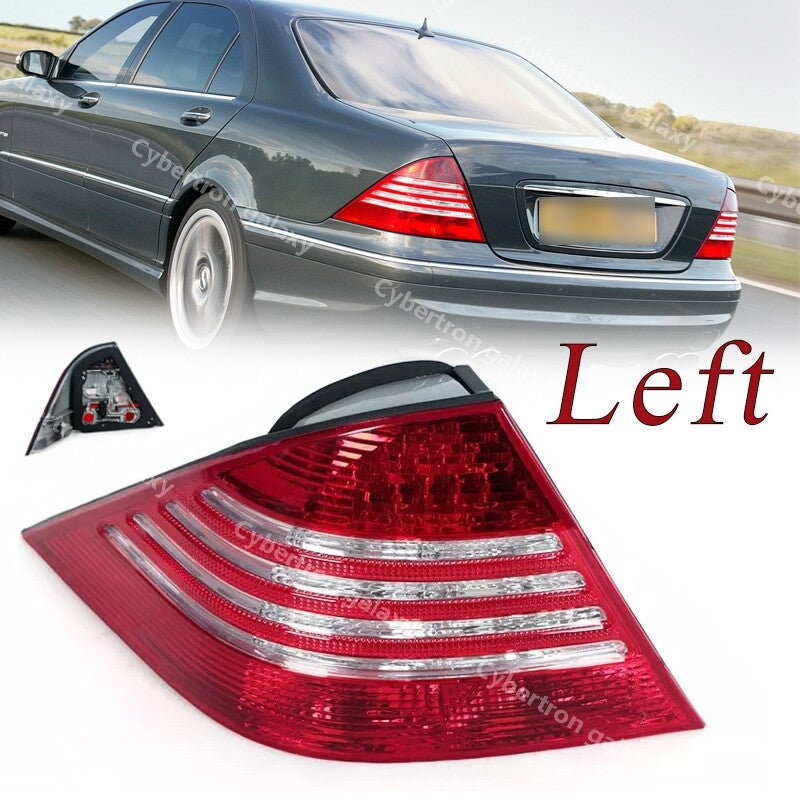 The taillights and rear brake lights are applicable to for Mercedes-Benz W220, S280, and S300 models from 2002 to 2005, on the left side.