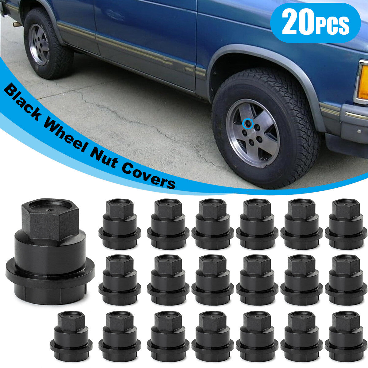 20X Lug Nut Covers, Black, for Chevrolet S10 Pickup Blazer for GMC Jimmy Sonoma