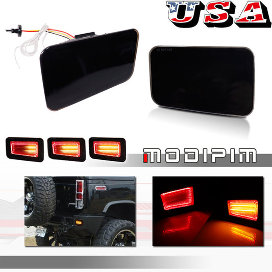 Two dynamic amber and red LED rear bumper reflector taillights for 05-09 for Hummer H2