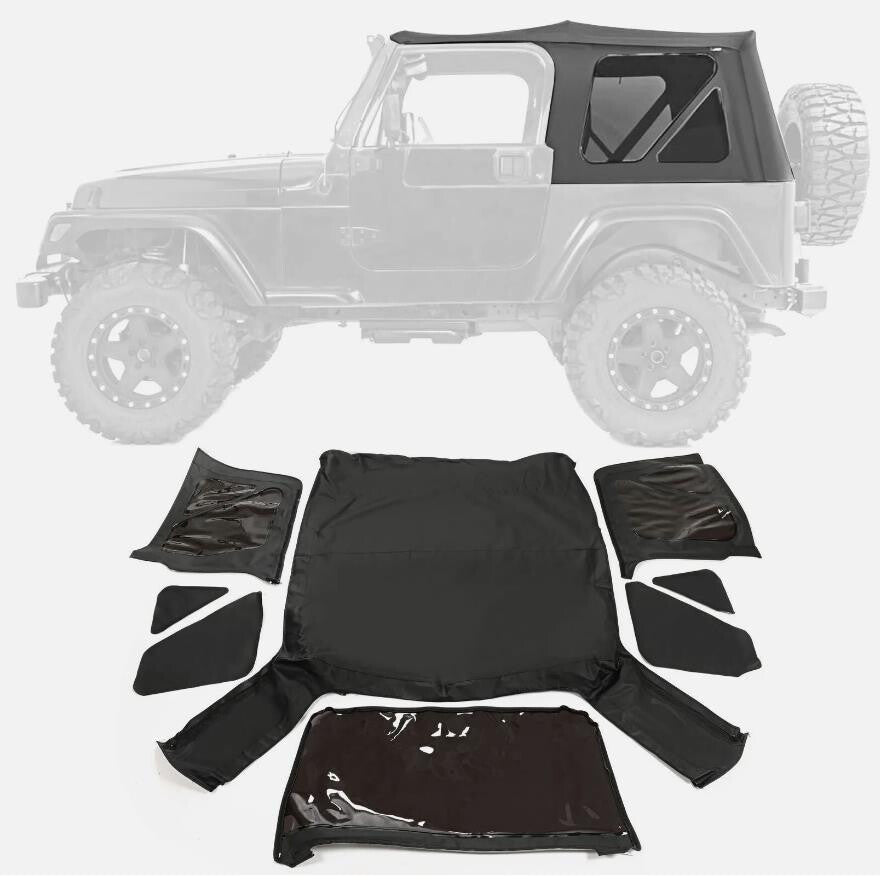 4x for Jeep for Wrangler TJ Soft top Replacement 97-06 w/Tinted Windows Black Vinyl