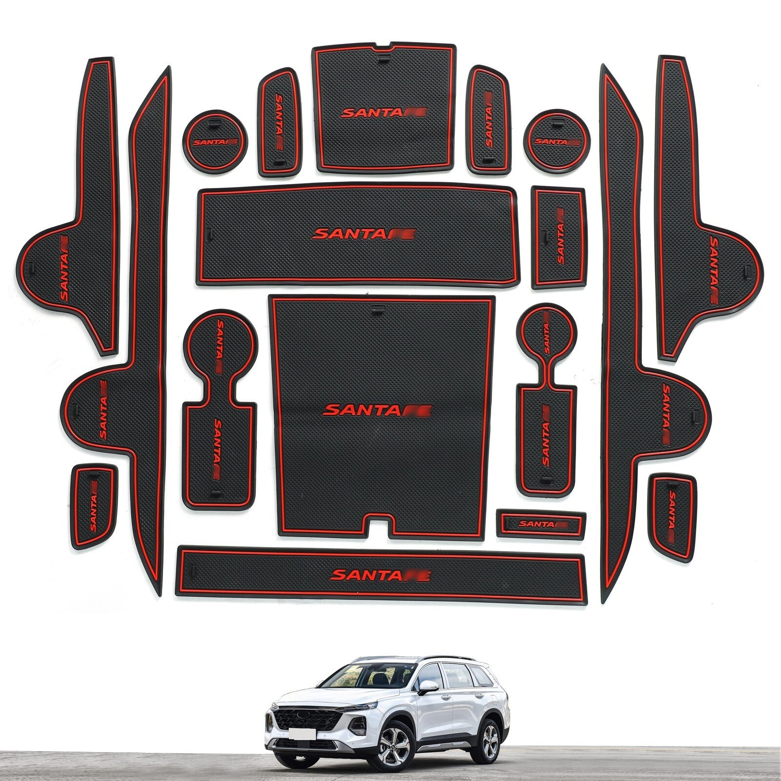 Gate Slot Mat for Hyundai SantaFe 2023 2024 Cup Pad Car Interior Accessories RED