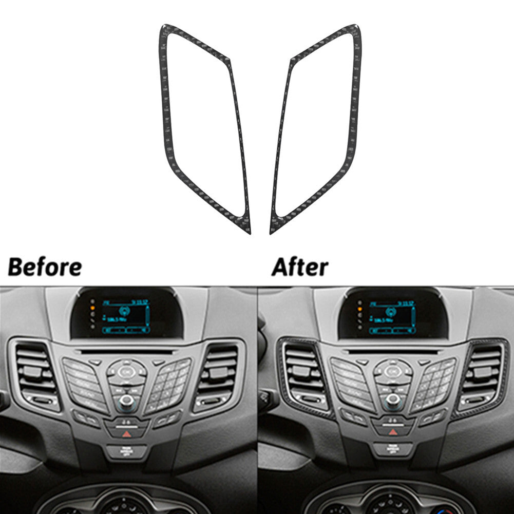 2Pcs Carbon Fiber Center Air Vent Frame Cover Trim for Ford Fiesta 2011-2015
