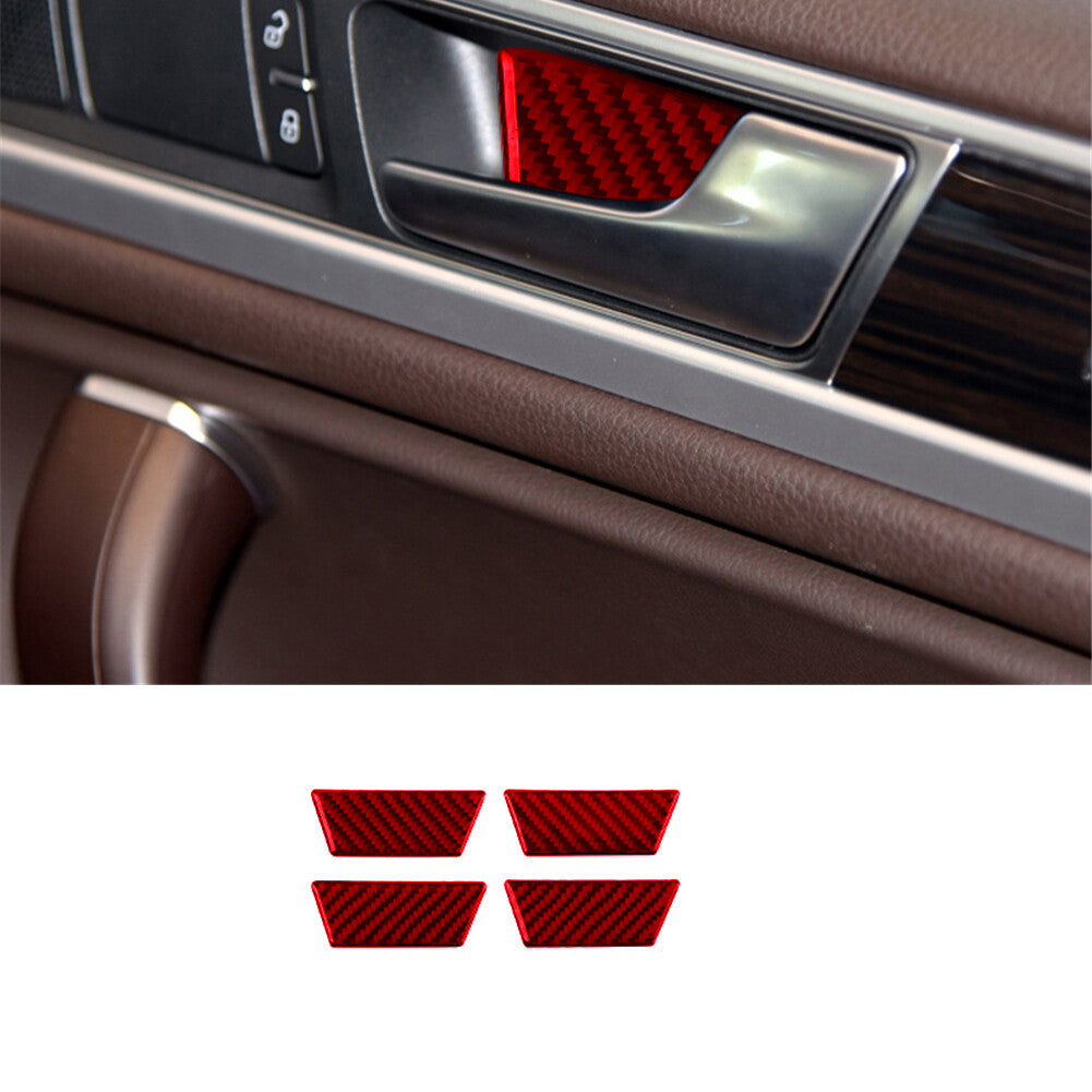 Red 4X Inner Door Handle Trim Cover Decor Carbon Fiber for VW Touareg 2011-2018