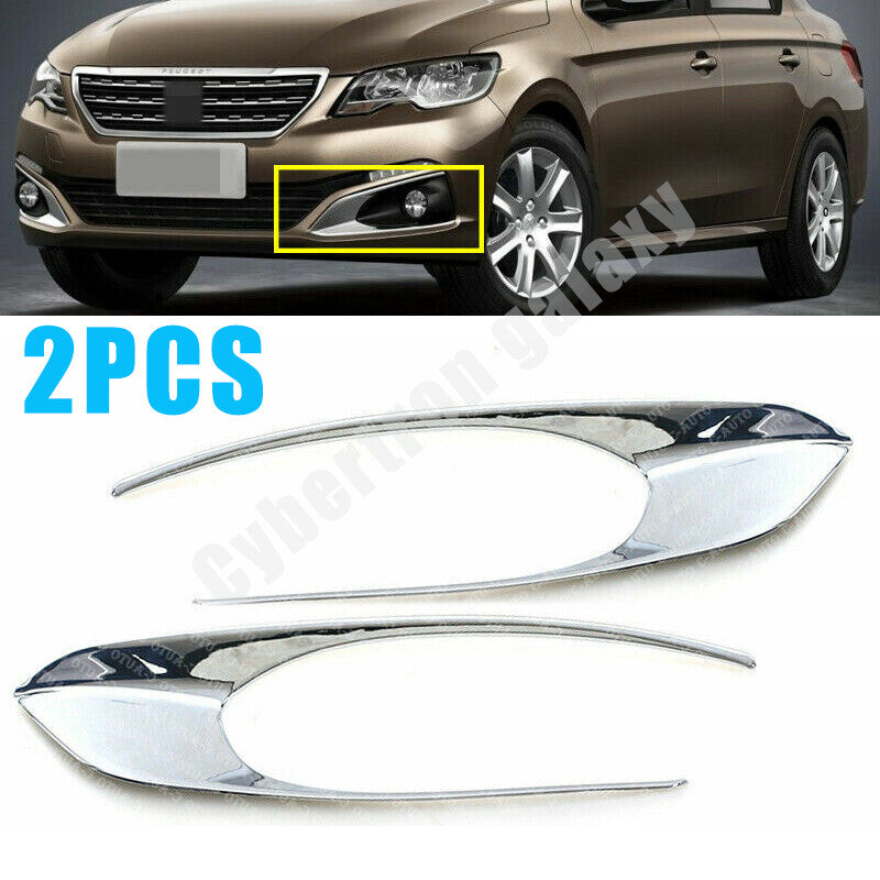 A pair of mirror-finish chrome front fog light cover trims for Peugeot 301 2017 ABS.