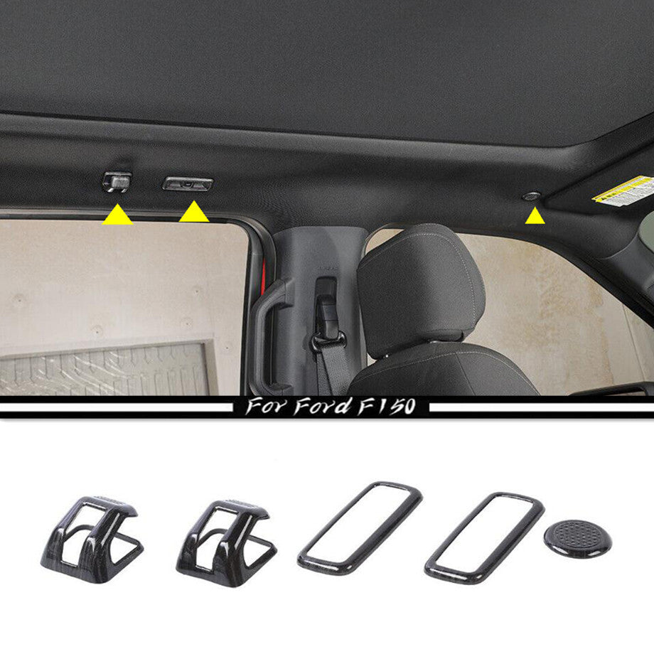Suitable for 2021-2023 for Ford F150 Black Wood Grain Rear Reading Lights and Roof Hook Cover Trim