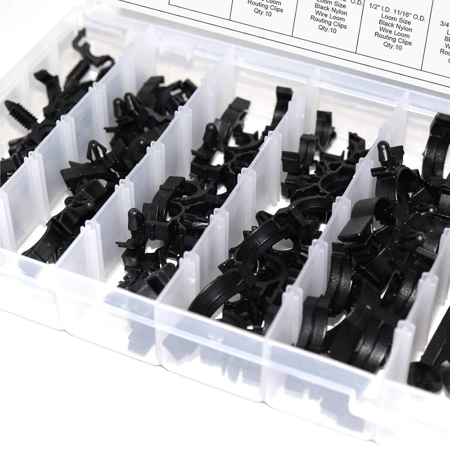 126-piece pack of automotive wire harness clips, categorized for general automotive applications.