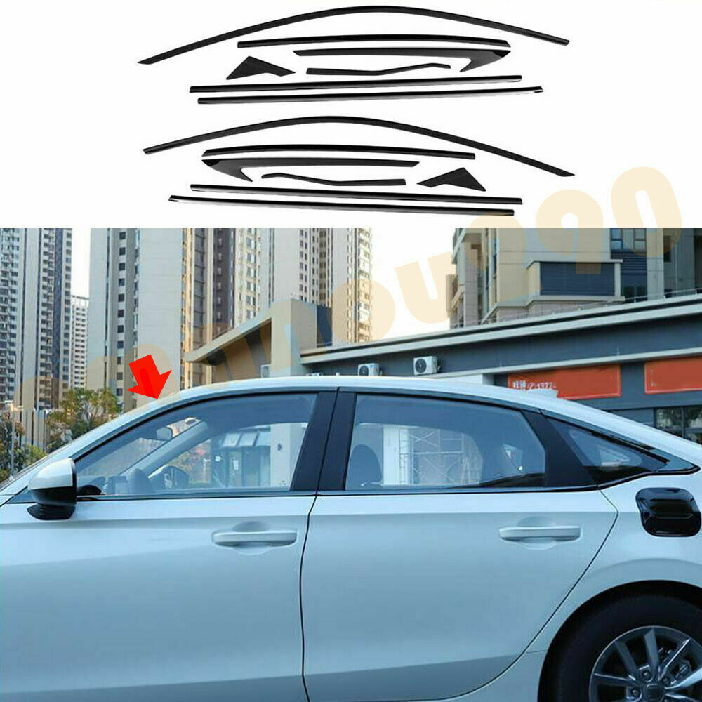 14X for Honda for Civic 2022 2023 Black Window Frame Molding Strips Cover Trim Steel