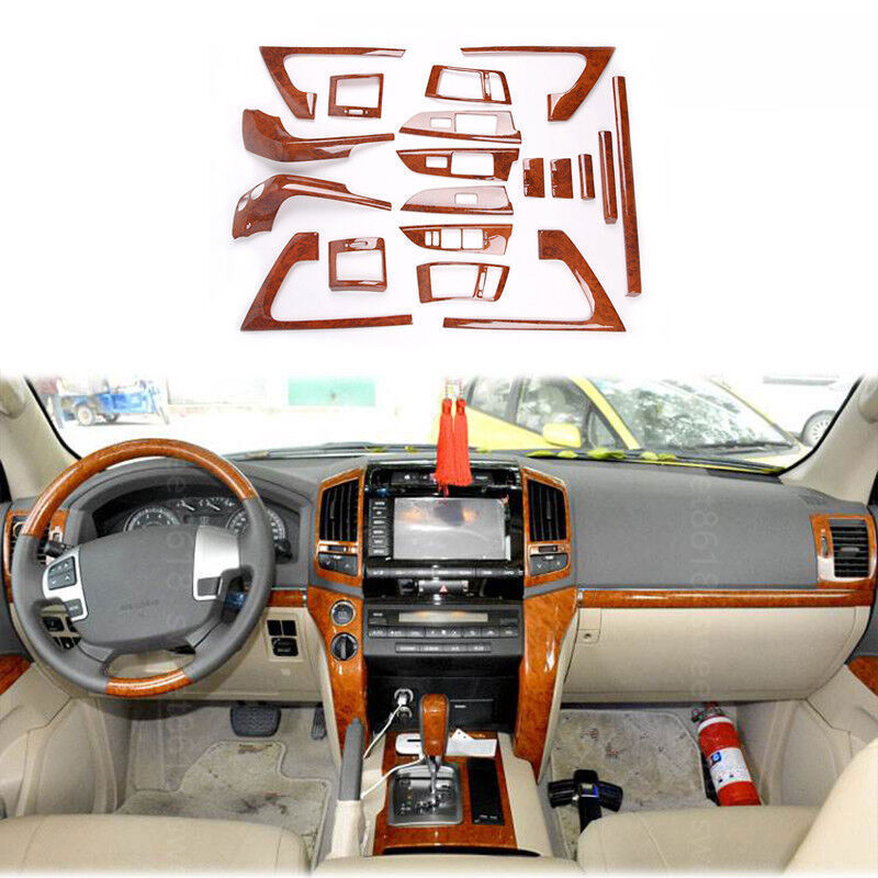 19pcs Wood Grain Full Dash Trim Kit Cover for Toyota for Land Cruiser LC200 2008-15