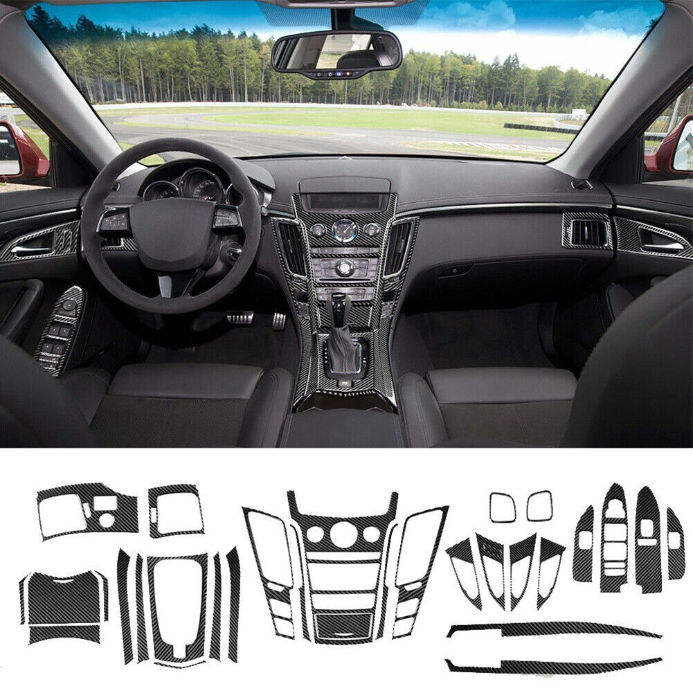 31Pcs Carbon Fiber Full Interior Decorative Cover Trim for Cadillac 2008-13