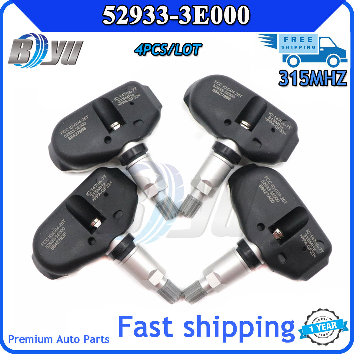 4-pack Tire Pressure Monitoring System (TPMS) sensors for Hyundai Sonata and for Kia all-new 52933-3E000