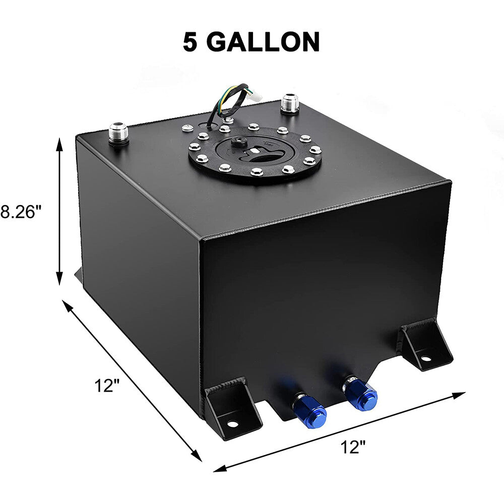 5-Gallon Polish Aluminum Racing Drift Street Fuel Cell Gas Tank Level Sender Blk