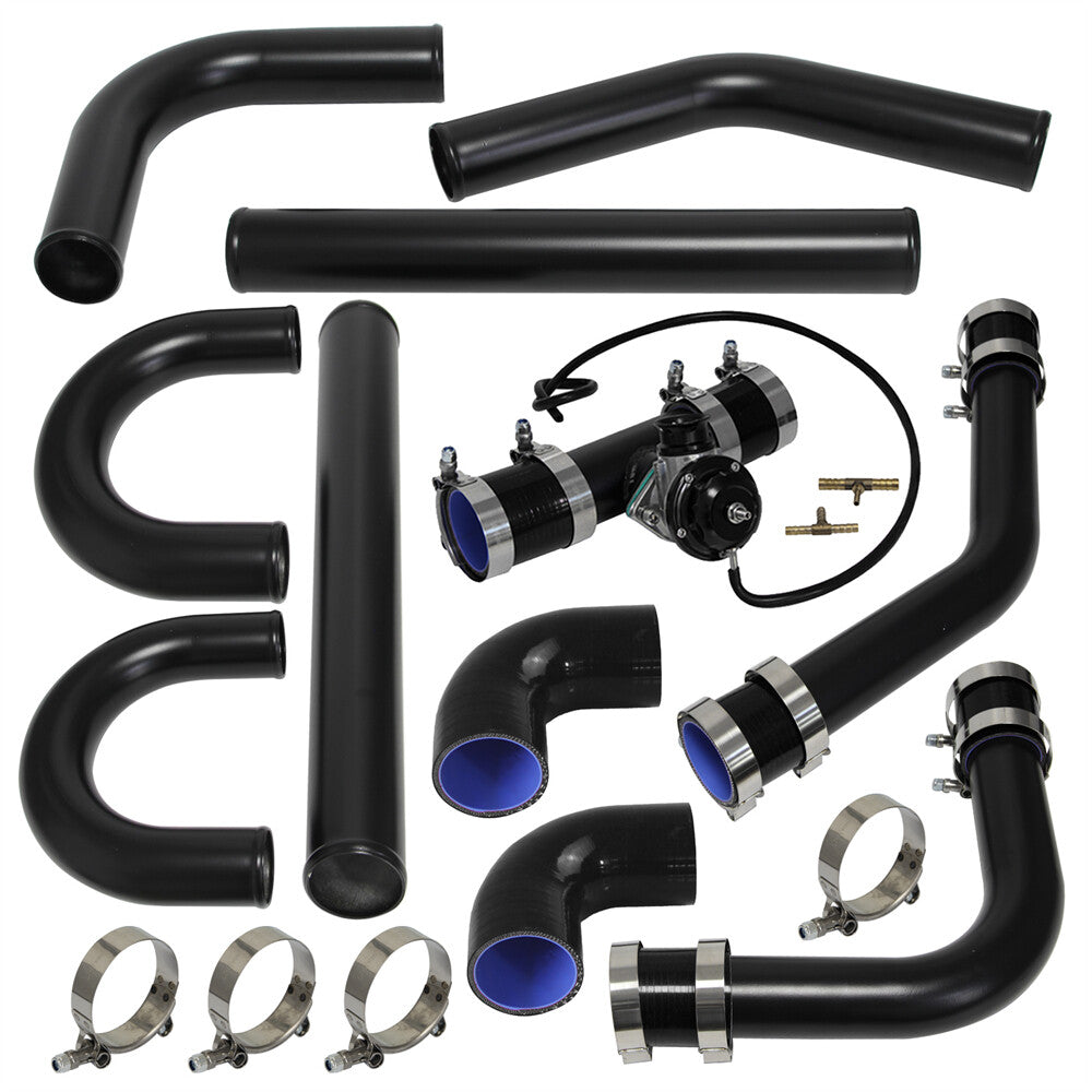2.25 57mm Universal Intercooler Pipe Piping + Turbo Flange Pipe BOV Kit Black