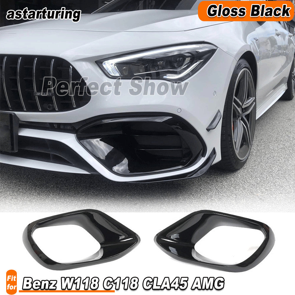for Benz W118 C118 CLA45 20-23 Gloss Black Front Bumper Fog Air Vent Covers
