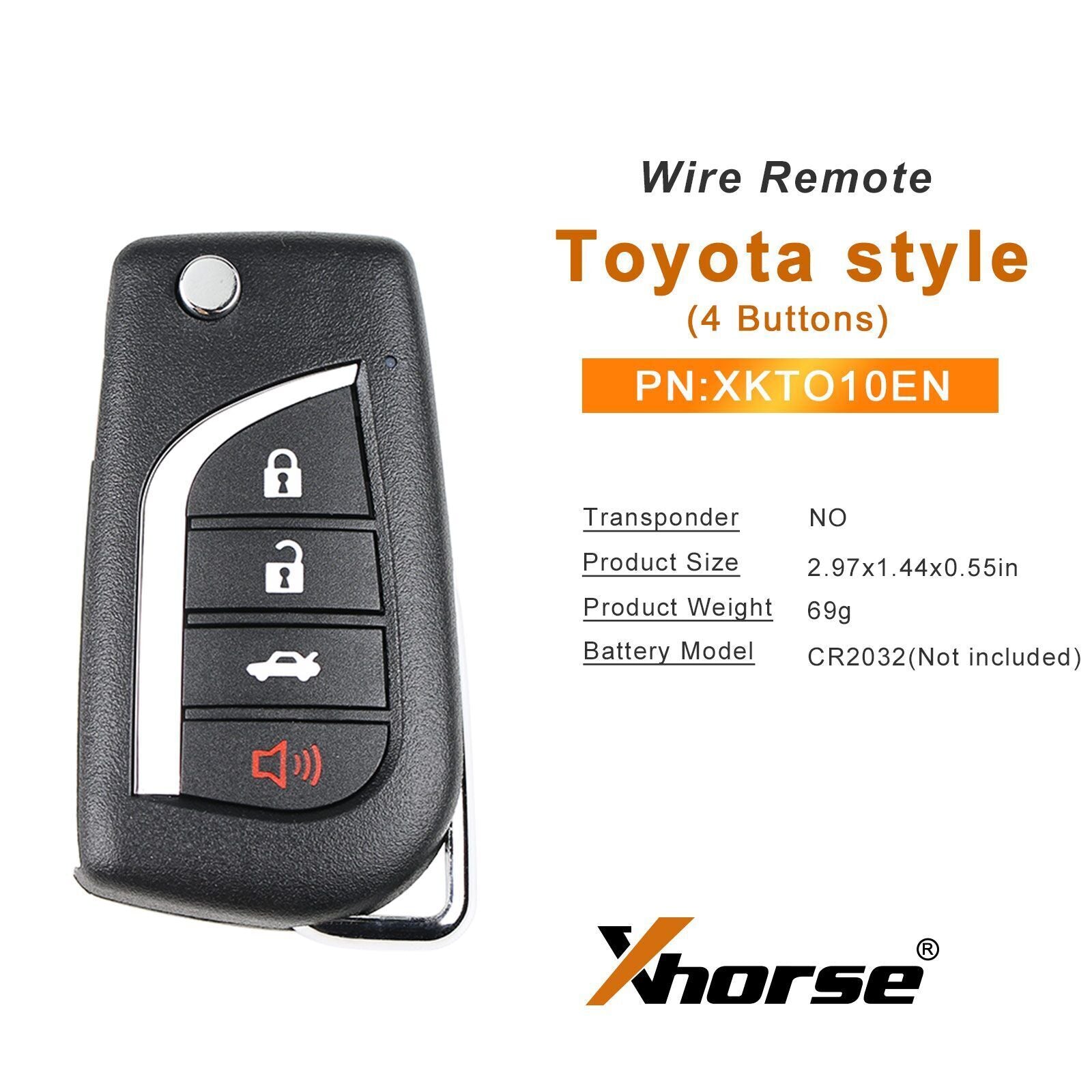 5X Universal Flip Wired Remote Key for Toyota Style 4 Buttons XKTO10EN