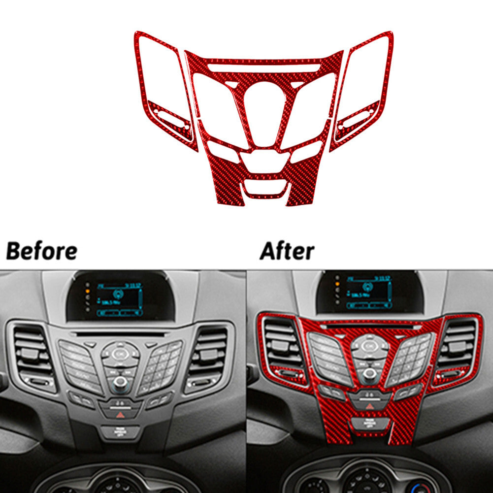 5Pcs Red Carbon Fiber Interior Radio Console Cover Trim for Ford Fiesta 2011-15