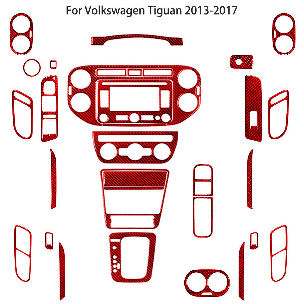 31Pcs Red Carbon Fiber Interior Kit Cover Trim for Volkswagen for Tiguan 2013-2017