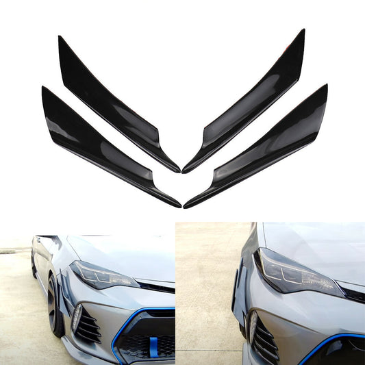4Pc Car Bumper Lip Spoiler Wing Splitter Side Kit Trim Canards Diffuser Chin Fin