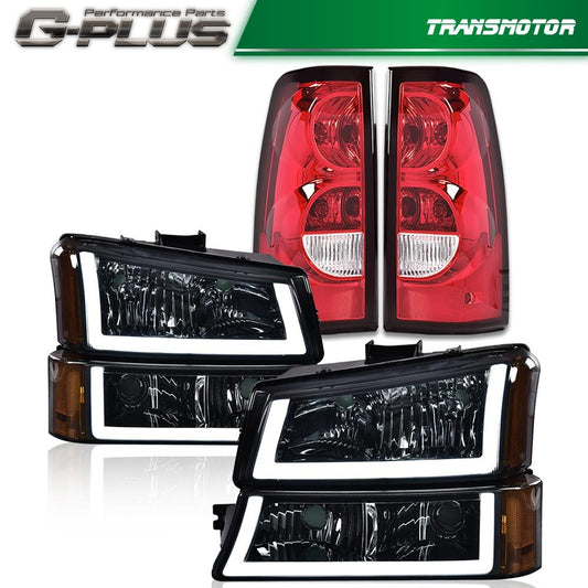 Suitable for 03-06 Silverado 1500 2500 2500 HD Smoke LED Headlights + Red Taillights