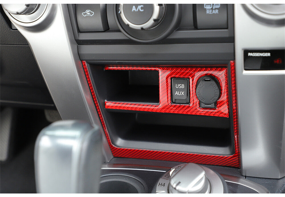 Red Carbon Fiber Cigarette Lighter Panel Decor Trim For Toyot@ 4Runner 2010-2023