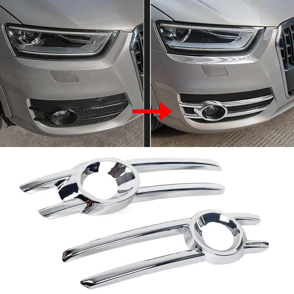1. Dual chrome front fog light bezel cover trim for Audi models from Q3 2013 to Q3 2015.