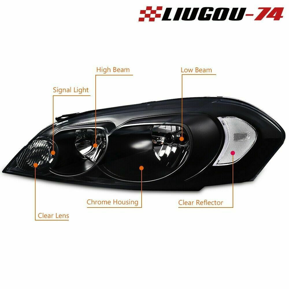 2-Piece Headlight Kit for 2006-2016 for Chevrolet Impala Smoke Lens Chrom Housing USA