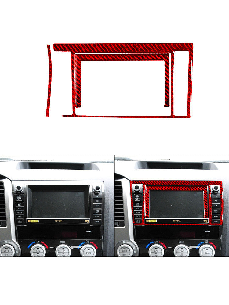 Red Radio Display Frame Panel Trim Cover Carbon Fiber for Toyota Tundra 2007-013