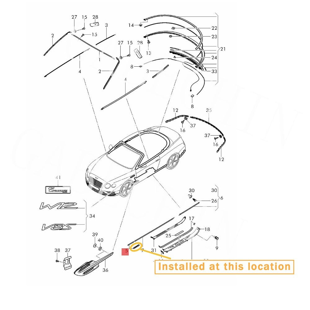 Equipment Manufacturer ( ) for Right Front Fender Molding for Bentley GT 3W8853518Q