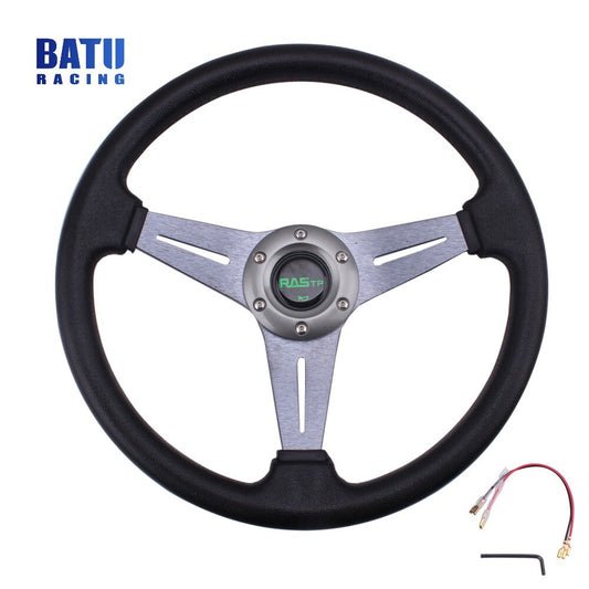 13.8/350mm Universal Gray Racing Vinyl Leather+Aluminum Steering Wheel
