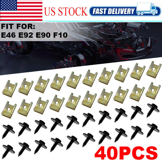 40x Metal Car Door Screw Body Fender Bumper Retainer U Nut Clips Gasket Fastener