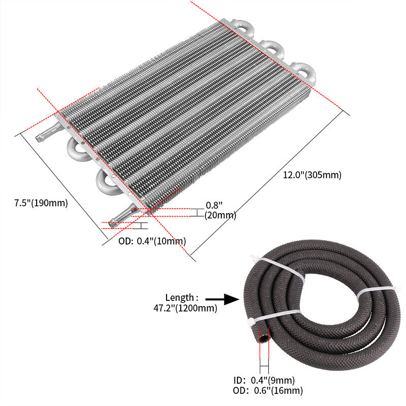 Universal 5/16-inch Transmission Oil Cooler Kit with 6-line/6-pass Tubing and Fins in Silver