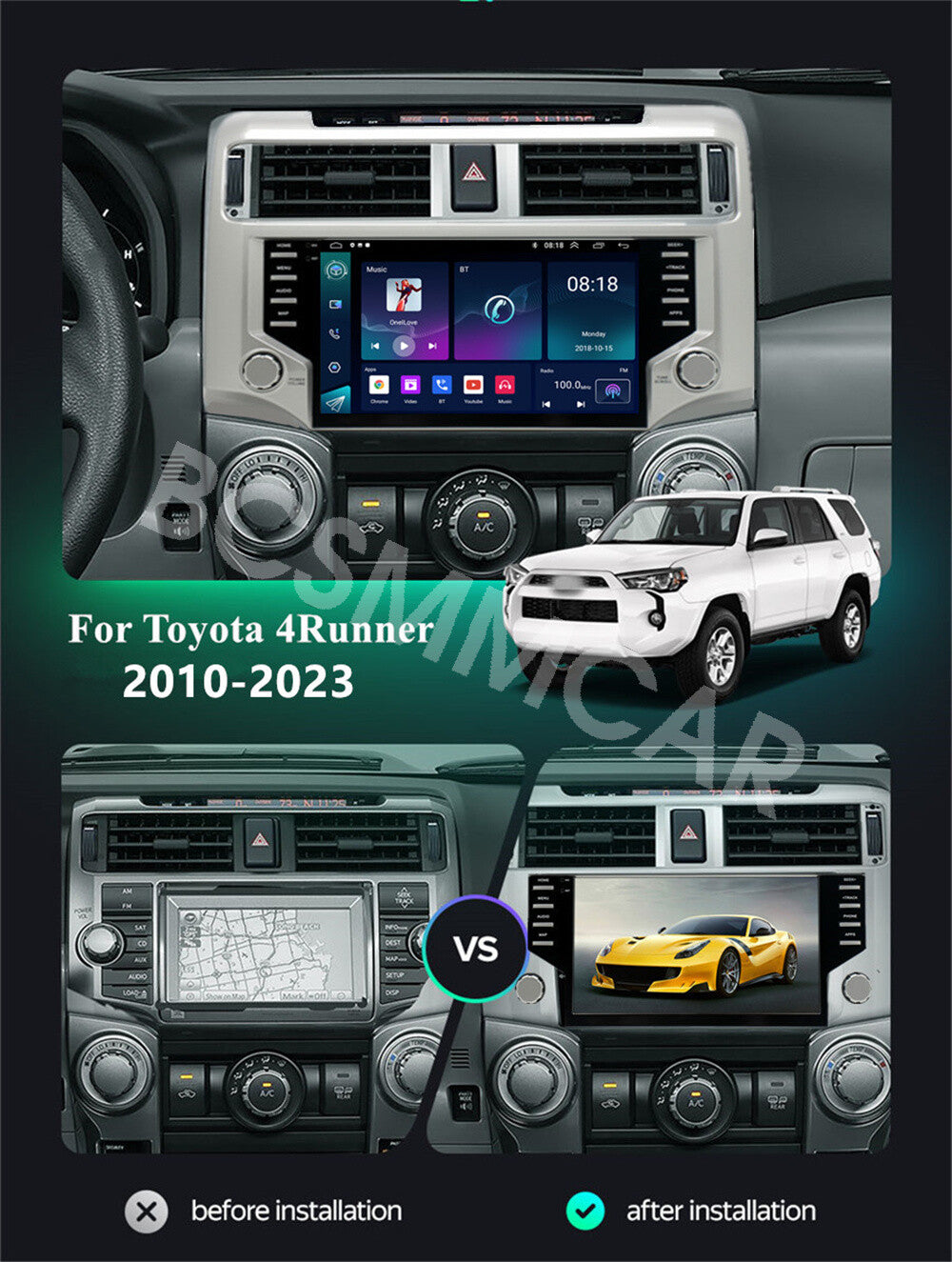 Car Stereo Radio GPS Touch Screen WiFi Player Fit for Toyota 4Runner 2010-2023