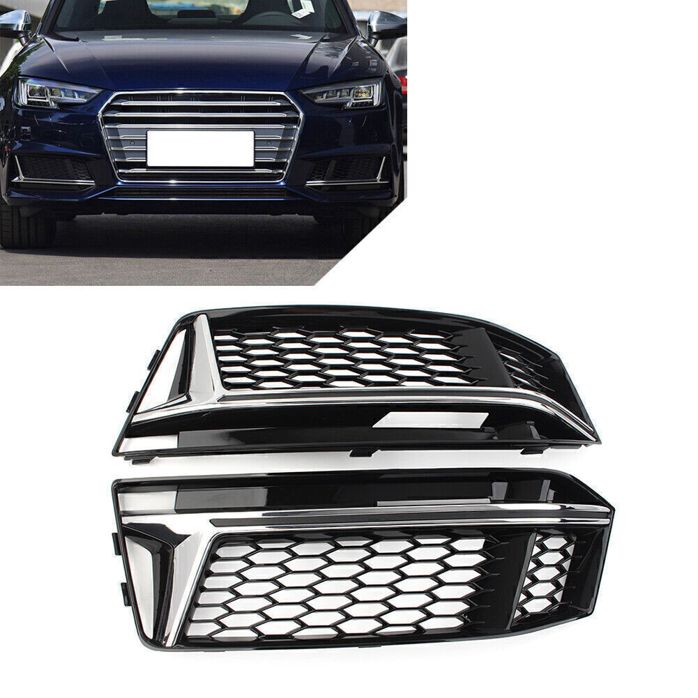 Pair Bumper Honeycomb Fog Light Grille Cover for Audi A4 B9 S4 2016-2018