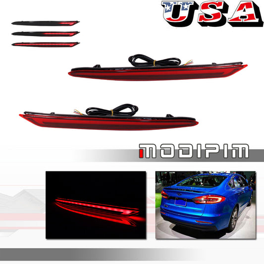 L+R Red Lens Rear Brake Signal LED Rear Fog Light Kit for Ford Fusion 2019-2022