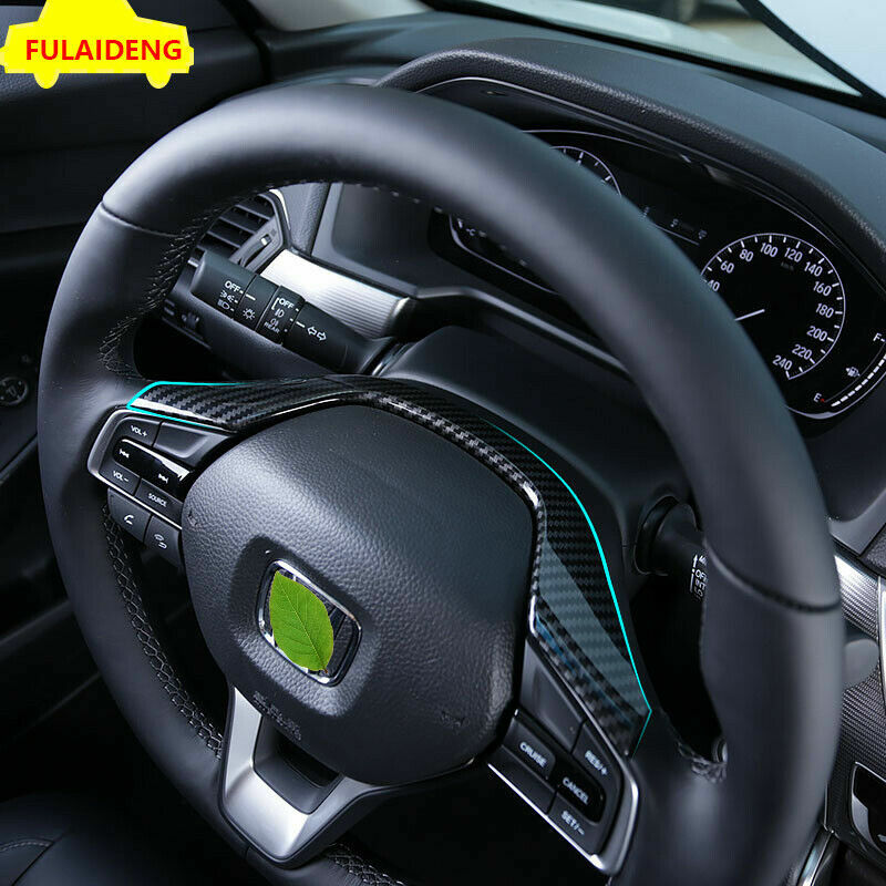 2Pcs for Honda Accord 2018-2021 Carbon Fiber Interior Steering Wheel Cover Trim