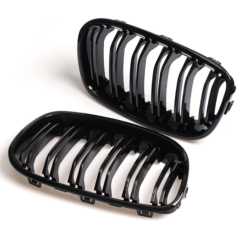Pair Front Bumper Gloss Black Kidney Grille Grills for BMW F20 2011-2014