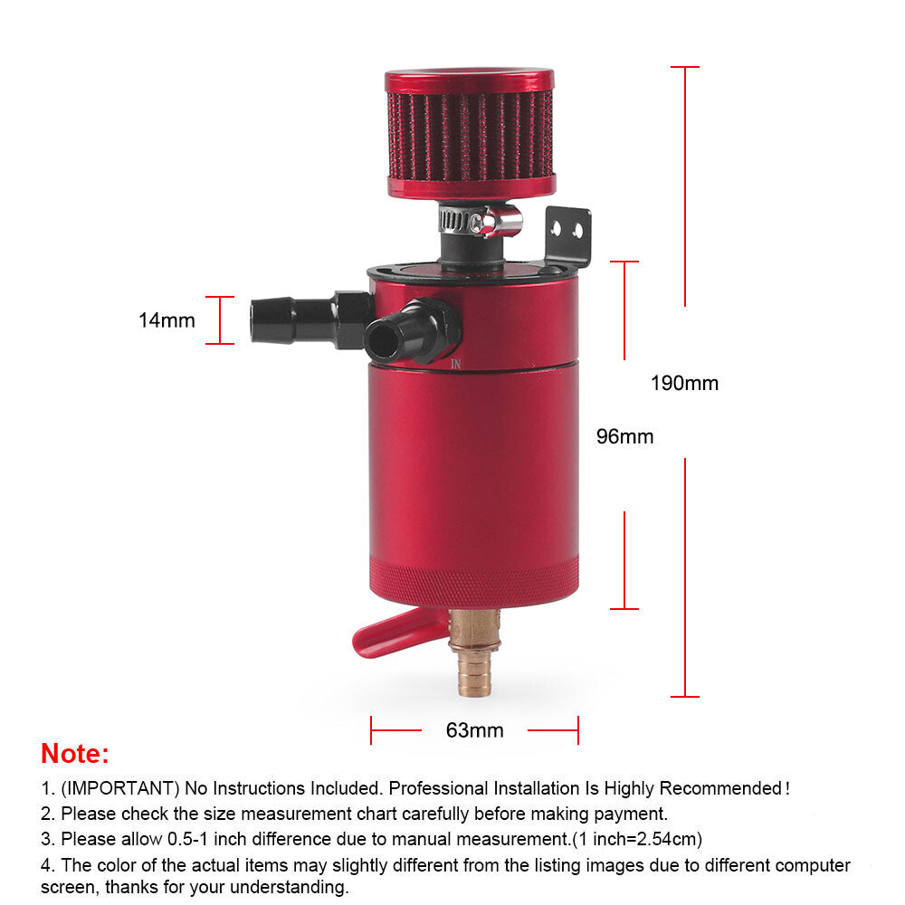 Oil Catch Can Kit Reservoir Tank Engine Red Polish Baffled Universal Aluminum