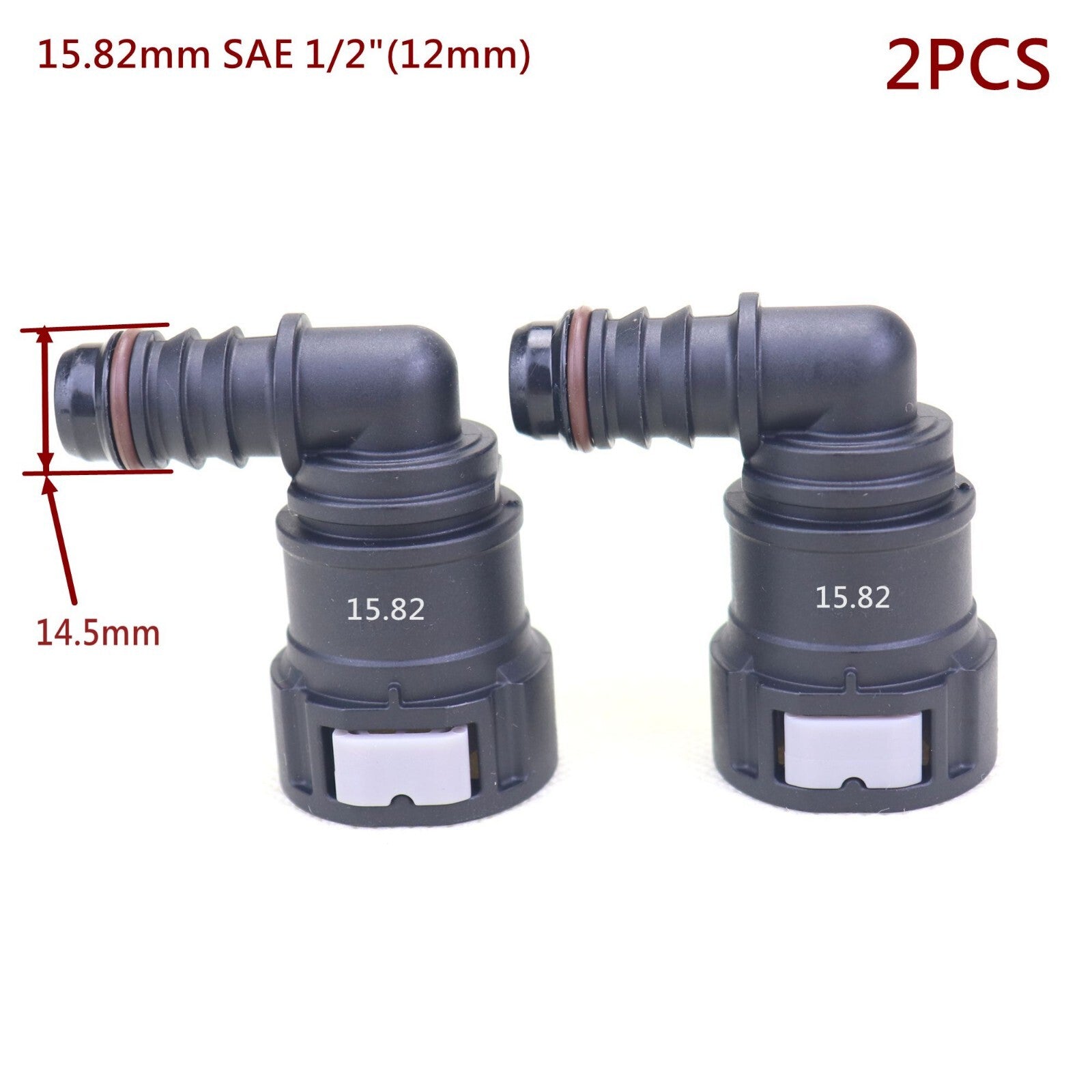 2PCS 90 Deg Elbow 15.82mm Fuel Line Quick Release Connector Nylon Hose ID 1/2